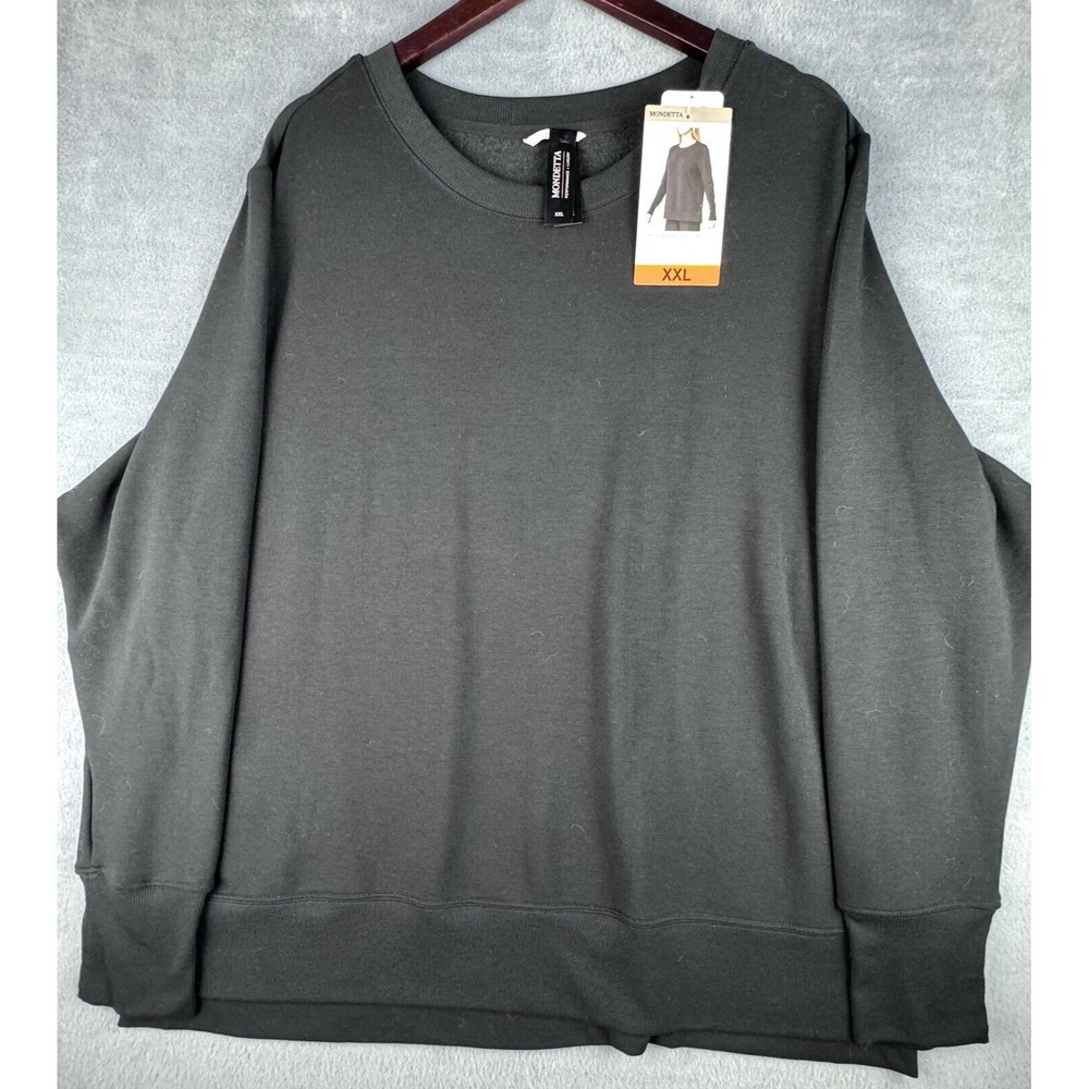 Mondetta Top Sz XXL Black Brushed Tunic Dropped Shoulder Long Sleeve Side Slits